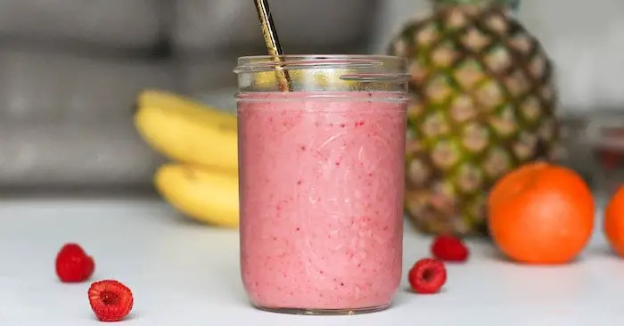 Banana smoothie with strawberry.