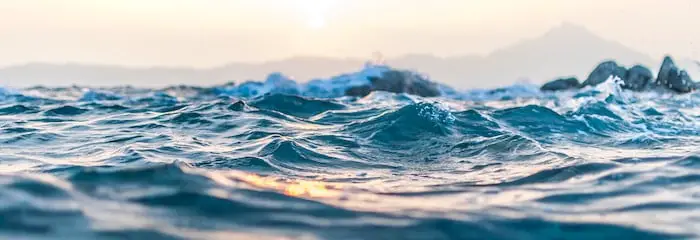 Water in an ocean, a large body of water.