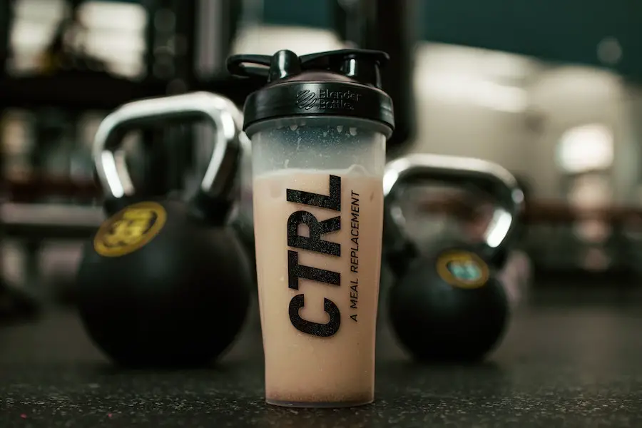 A protein shake in a shaker cup.